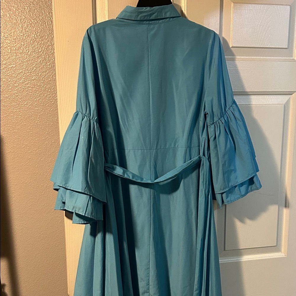 True Destiny Teal Ruffle Sleeve Dress - Picture 2 of 2